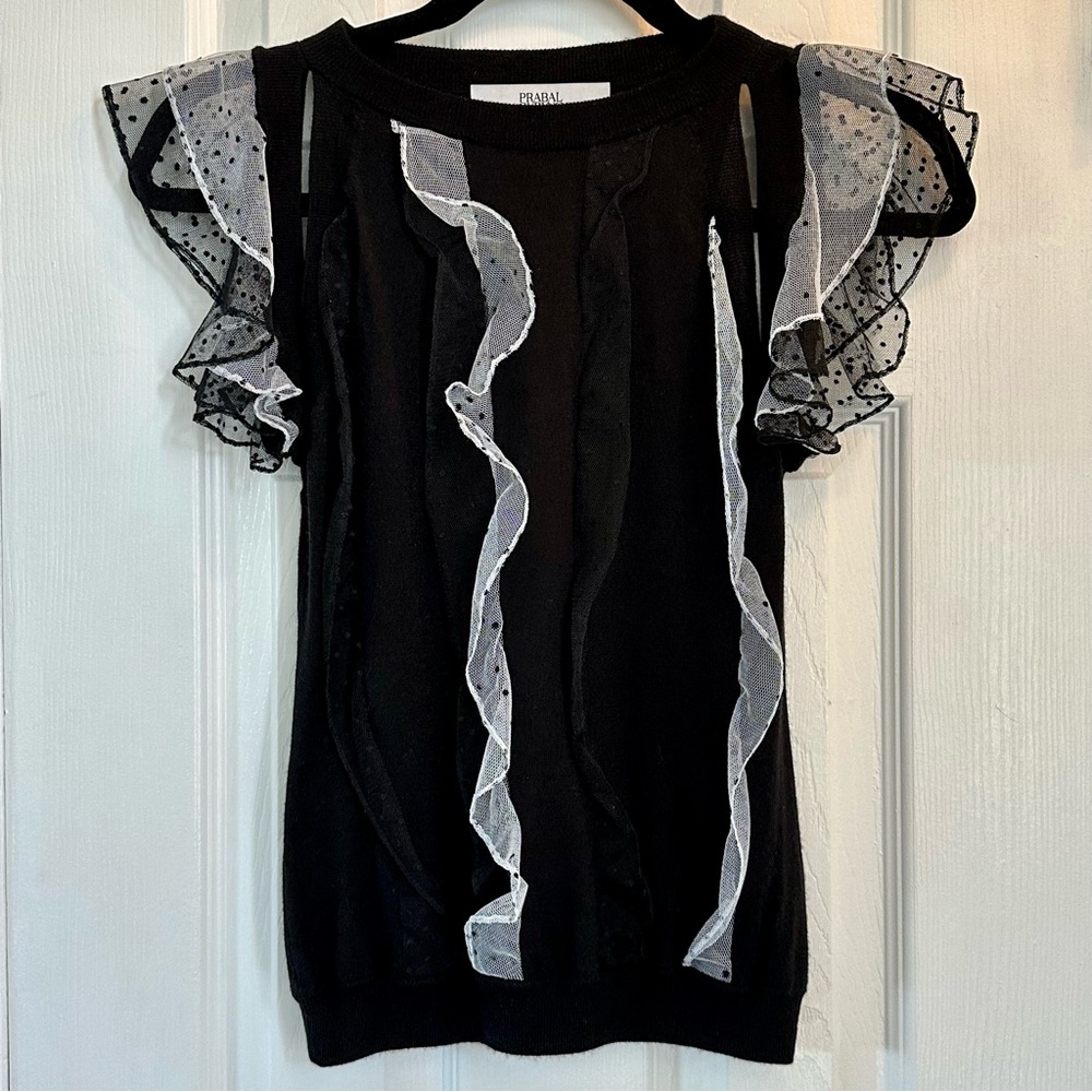 Women’s Prabal Gurung Blk/Wh Sweater With Cap Sleeves Cashmere/Silk Blend S/M